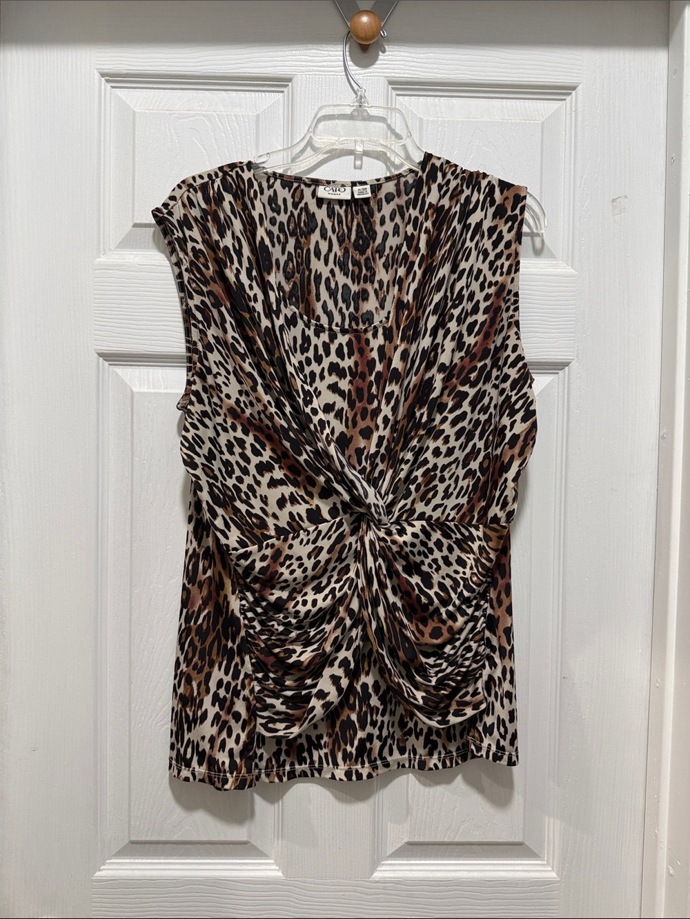 Cato Leopard Print Twist-Front Sleeveless Camisole - Brown/Black/Cream